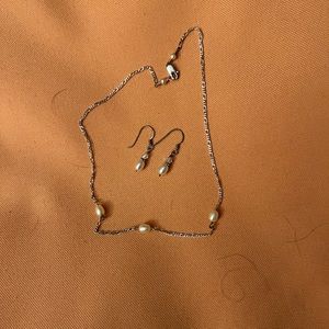 Pearl beaded costume jewelry necklace and matching earrings